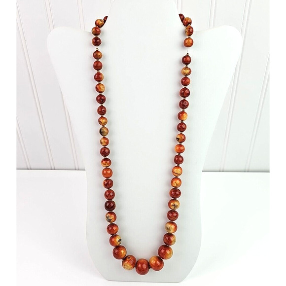 Vintage Graduated Apple Sponge Coral Bead Necklace 29 inch Gold Tone Spacers - Picture 1 of 9